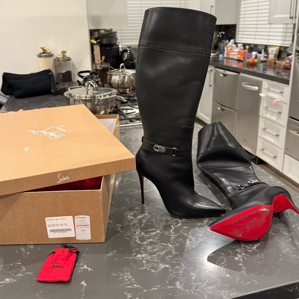Christian Louboutin Black and Red Heeled Boots